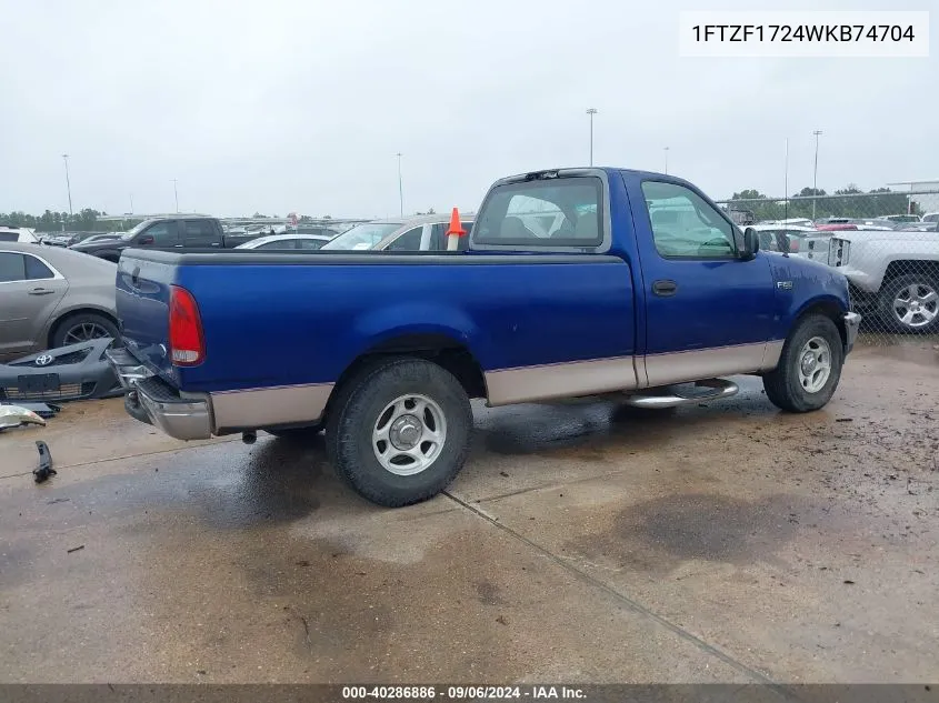 1998 Ford F-150 Standard/Xl/Xlt VIN: 1FTZF1724WKB74704 Lot: 40286886