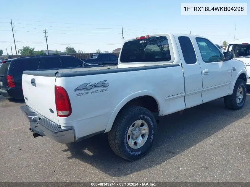 1998 Ford F150 VIN: 1FTRX18L4WKB04298 Lot: 40349241