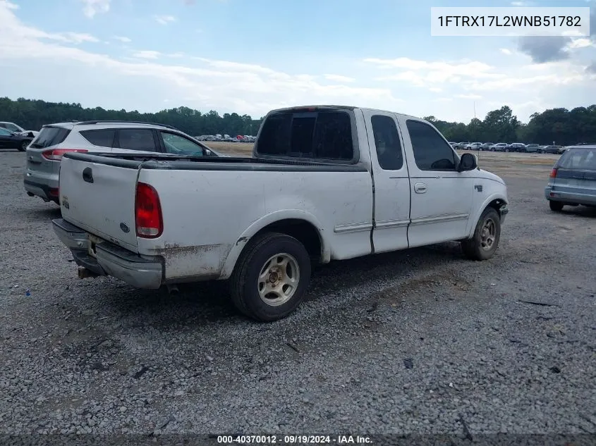 1998 Ford F-150 Lariat/Xl/Xlt VIN: 1FTRX17L2WNB51782 Lot: 40370012