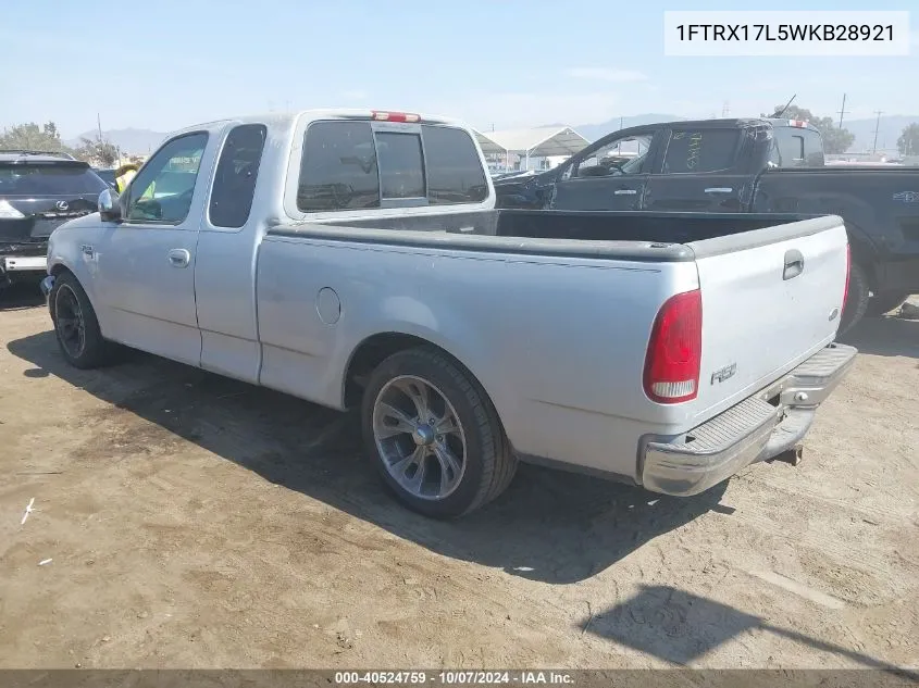 1998 Ford F-150 Lariat/Xl/Xlt VIN: 1FTRX17L5WKB28921 Lot: 40524759