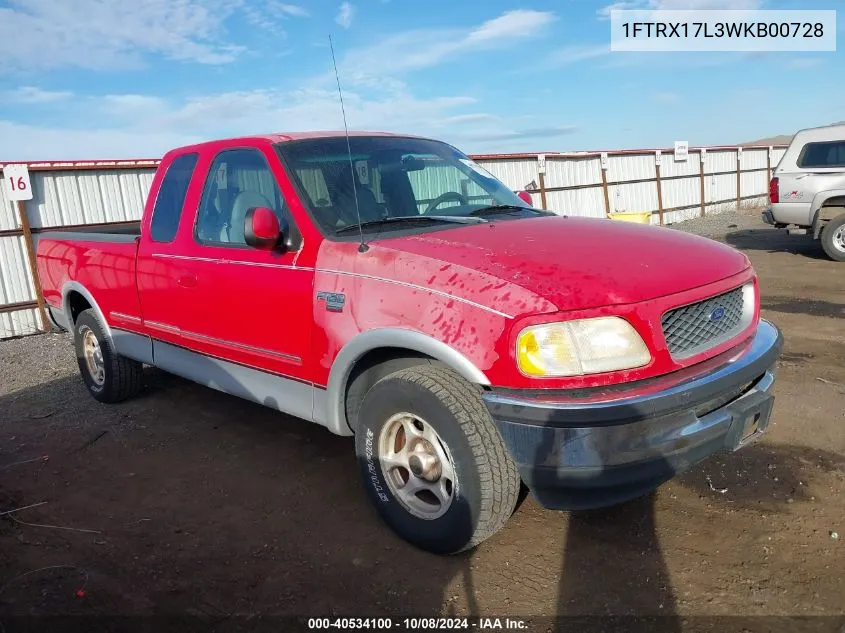 1998 Ford F-150 Lariat/Xl/Xlt VIN: 1FTRX17L3WKB00728 Lot: 40534100