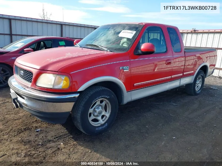 1998 Ford F-150 Lariat/Xl/Xlt VIN: 1FTRX17L3WKB00728 Lot: 40534100