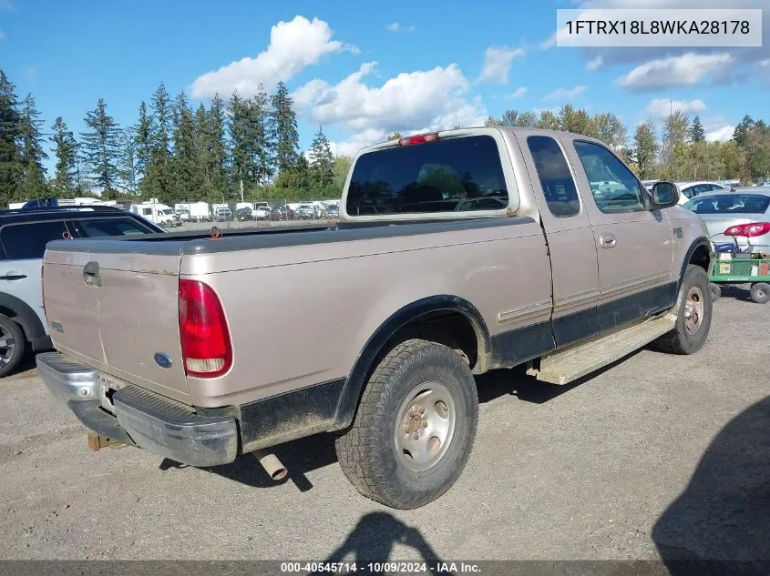 1998 Ford F-150 Lariat/Standard/Xl/Xlt VIN: 1FTRX18L8WKA28178 Lot: 40545714