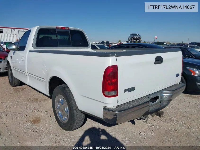 1998 Ford F-150 Lariat/Standard/Xl/Xlt VIN: 1FTRF17L2WNA14067 Lot: 40684945