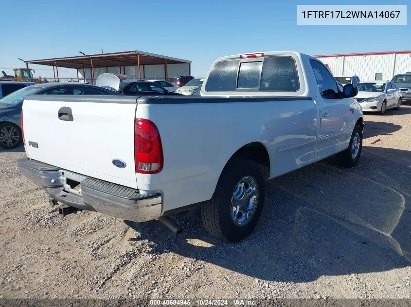 1998 Ford F-150 Lariat/Standard/Xl/Xlt VIN: 1FTRF17L2WNA14067 Lot: 40684945