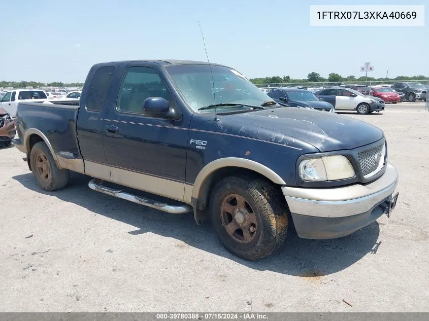 1999 Ford F-150 Lariat/Xl/Xlt VIN: 1FTRX07L3XKA40669 Lot: 39780388