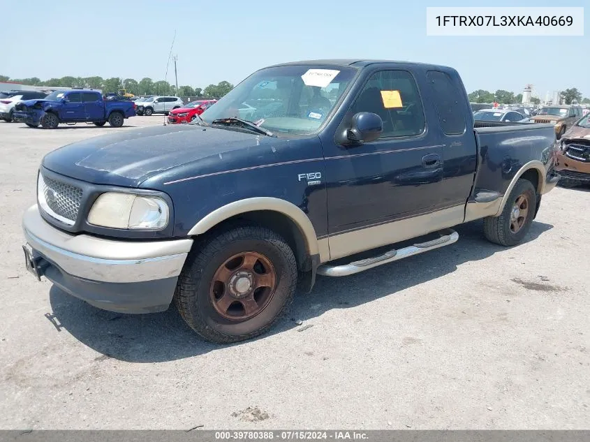 1999 Ford F-150 Lariat/Xl/Xlt VIN: 1FTRX07L3XKA40669 Lot: 39780388