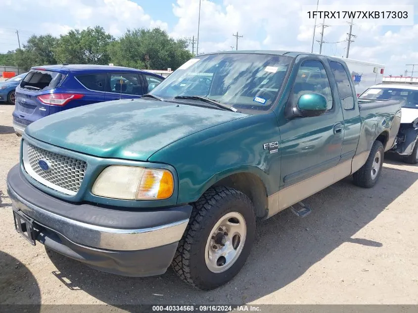 1999 Ford F-150 Lariat/Work Series/Xl/Xlt VIN: 1FTRX17W7XKB17303 Lot: 40334568