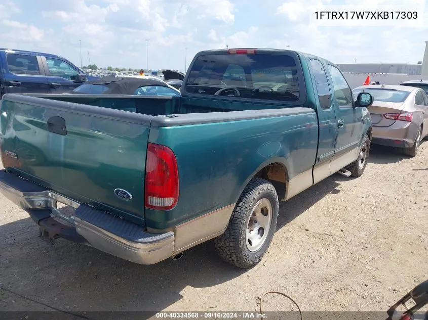 1FTRX17W7XKB17303 1999 Ford F-150 Lariat/Work Series/Xl/Xlt