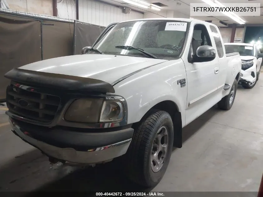 1999 Ford F-150 Lariat/Work Series/Xl/Xlt VIN: 1FTRX07WXXKB26751 Lot: 40442672