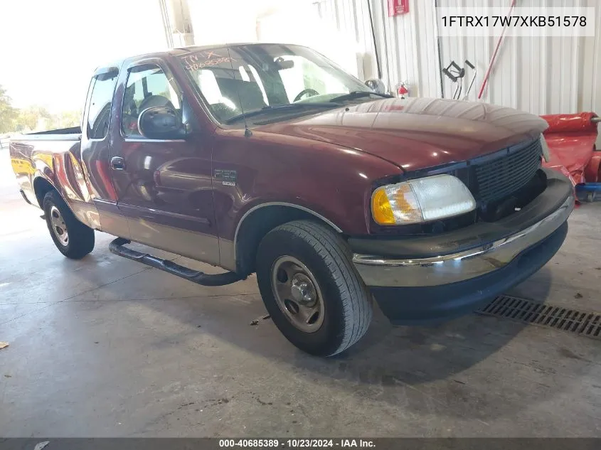 1999 Ford F-150 Lariat/Work Series/Xl/Xlt VIN: 1FTRX17W7XKB51578 Lot: 40685389