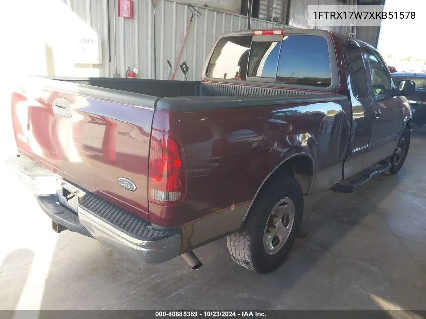 1999 Ford F-150 Lariat/Work Series/Xl/Xlt VIN: 1FTRX17W7XKB51578 Lot: 40685389