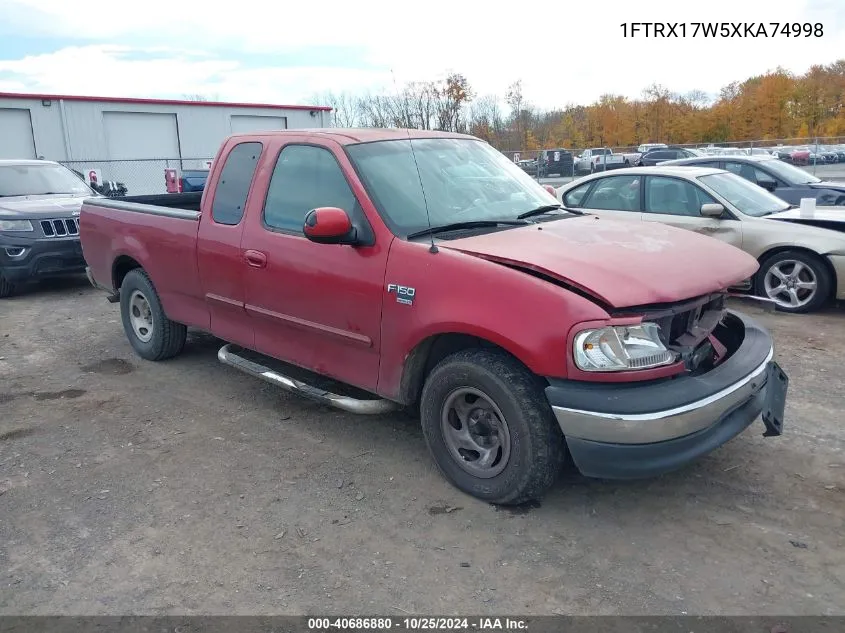 1999 Ford F-150 Lariat/Work Series/Xl/Xlt VIN: 1FTRX17W5XKA74998 Lot: 40686880