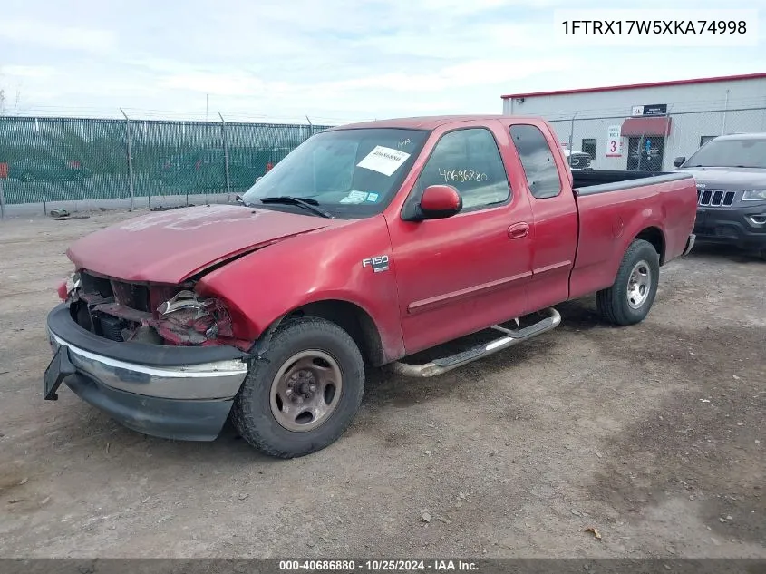 1999 Ford F-150 Lariat/Work Series/Xl/Xlt VIN: 1FTRX17W5XKA74998 Lot: 40686880