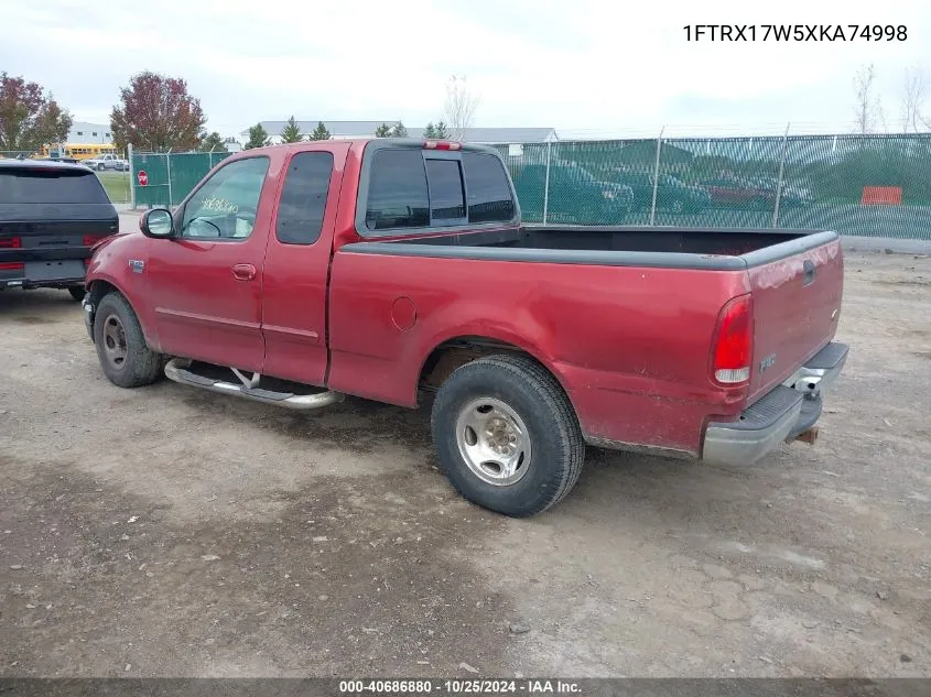 1999 Ford F-150 Lariat/Work Series/Xl/Xlt VIN: 1FTRX17W5XKA74998 Lot: 40686880