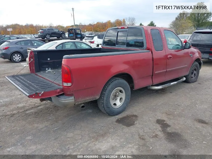 1999 Ford F-150 Lariat/Work Series/Xl/Xlt VIN: 1FTRX17W5XKA74998 Lot: 40686880