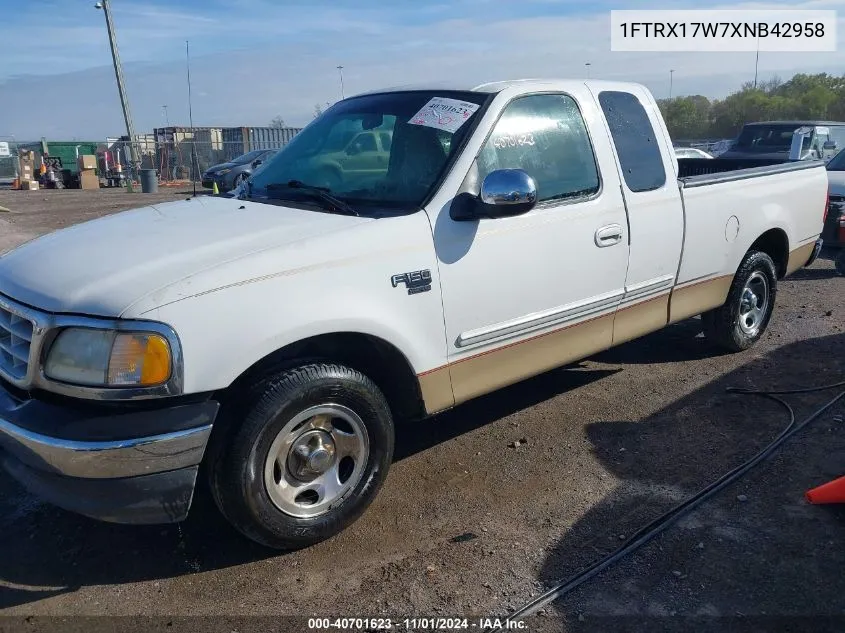 1999 Ford F-150 Lariat/Work Series/Xl/Xlt VIN: 1FTRX17W7XNB42958 Lot: 40701623