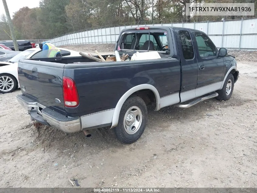 1999 Ford F-150 Lariat/Work Series/Xl/Xlt VIN: 1FTRX17W9XNA81936 Lot: 40852119