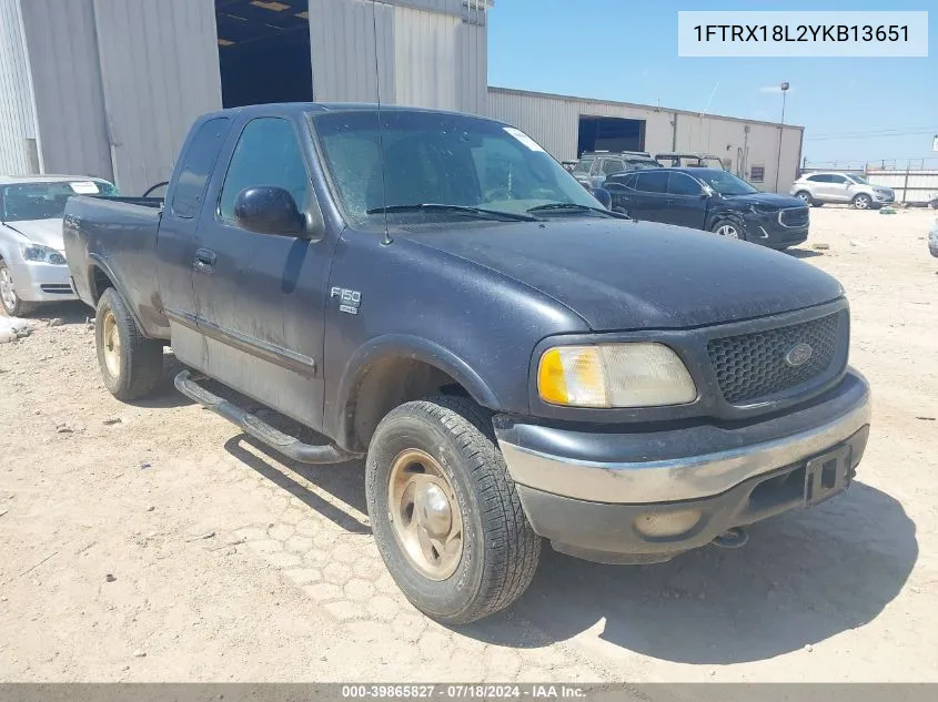 2000 Ford F-150 Lariat/Work Series/Xl/Xlt VIN: 1FTRX18L2YKB13651 Lot: 39865827