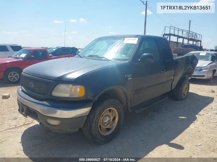 2000 Ford F-150 Lariat/Work Series/Xl/Xlt VIN: 1FTRX18L2YKB13651 Lot: 39865827