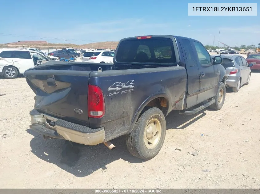 2000 Ford F-150 Lariat/Work Series/Xl/Xlt VIN: 1FTRX18L2YKB13651 Lot: 39865827