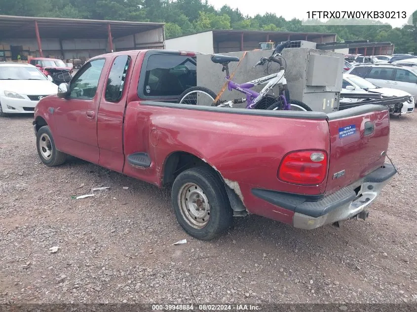 2000 Ford F-150 Lariat/Xl/Xlt VIN: 1FTRX07W0YKB30213 Lot: 39948884