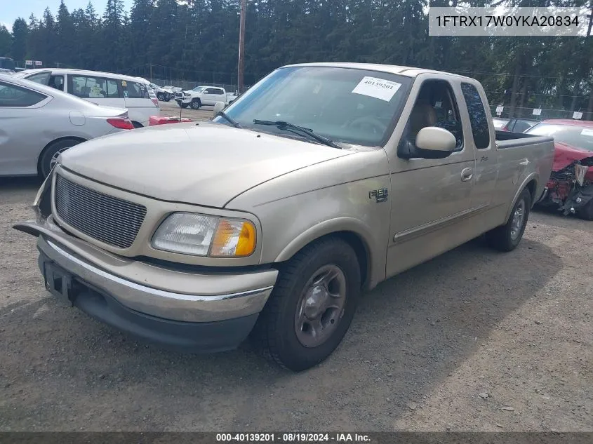 2000 Ford F-150 Lariat/Work Series/Xl/Xlt VIN: 1FTRX17W0YKA20834 Lot: 40139201