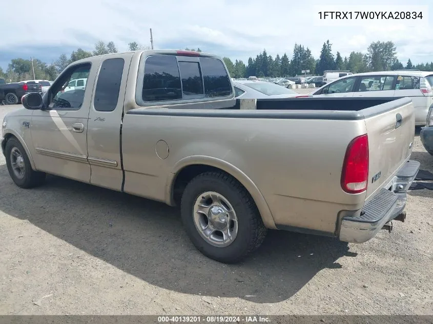 2000 Ford F-150 Lariat/Work Series/Xl/Xlt VIN: 1FTRX17W0YKA20834 Lot: 40139201