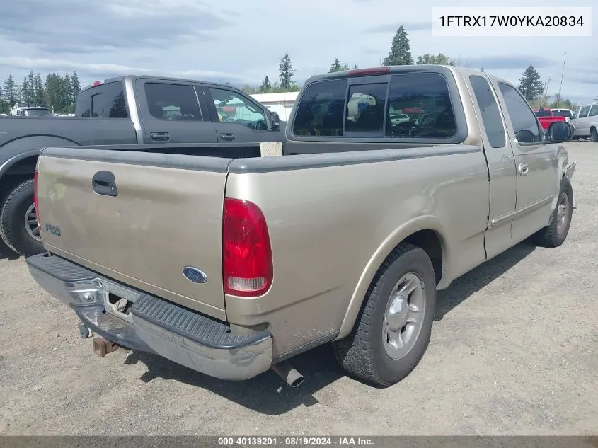 2000 Ford F-150 Lariat/Work Series/Xl/Xlt VIN: 1FTRX17W0YKA20834 Lot: 40139201