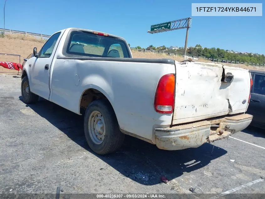 2000 Ford F-150 Work Series/Xl/Xlt VIN: 1FTZF1724YKB44671 Lot: 40235307