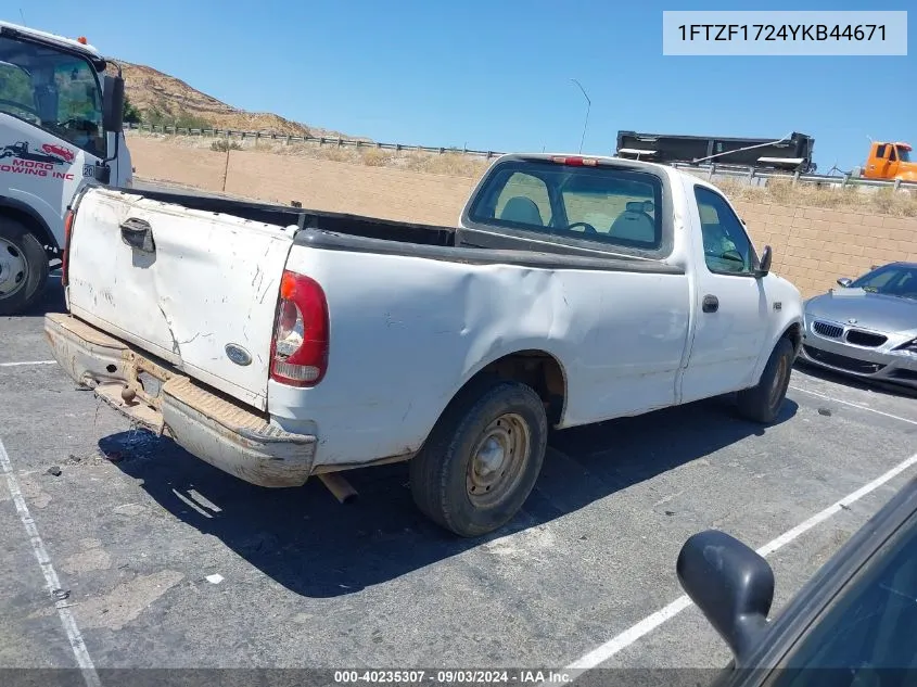 2000 Ford F-150 Work Series/Xl/Xlt VIN: 1FTZF1724YKB44671 Lot: 40235307