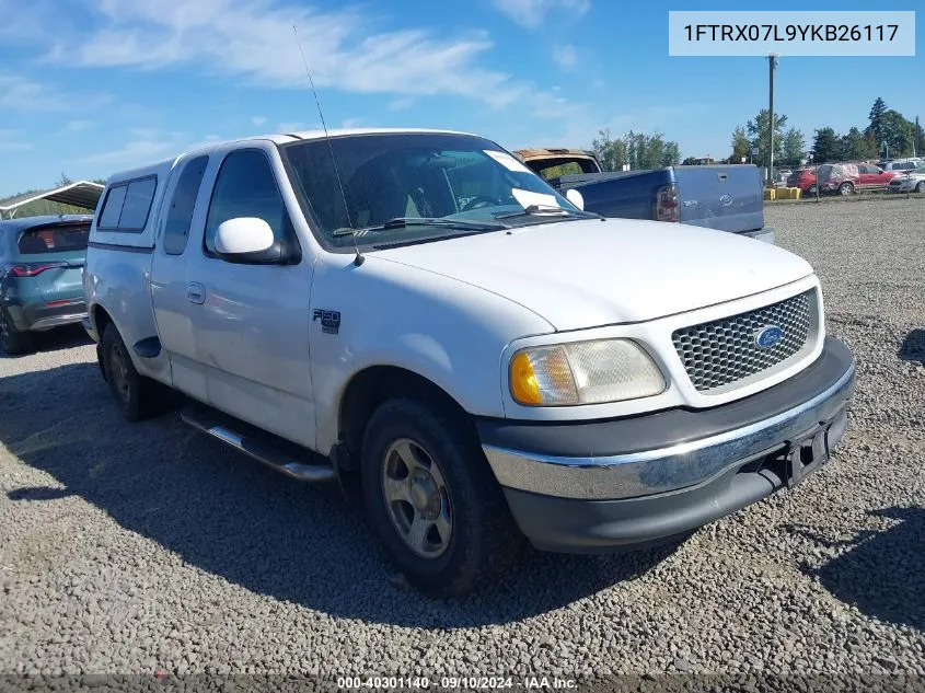 2000 Ford F-150 Lariat/Xl/Xlt VIN: 1FTRX07L9YKB26117 Lot: 40301140