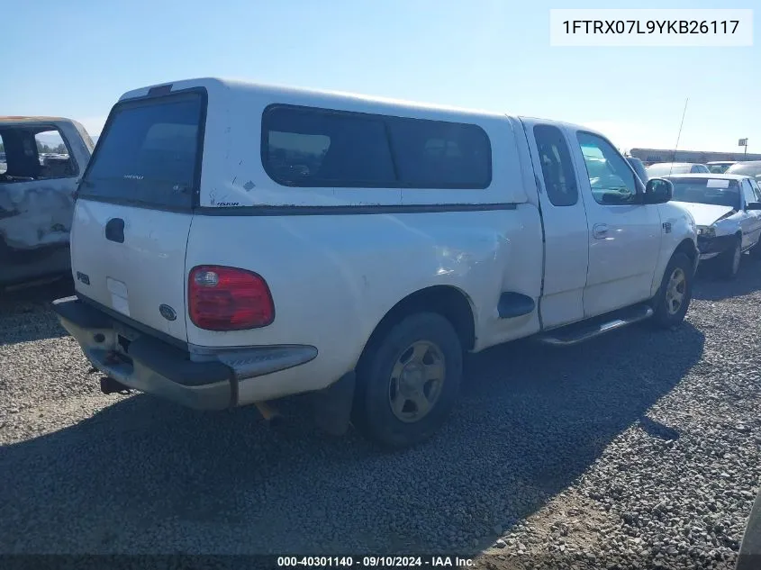 2000 Ford F-150 Lariat/Xl/Xlt VIN: 1FTRX07L9YKB26117 Lot: 40301140