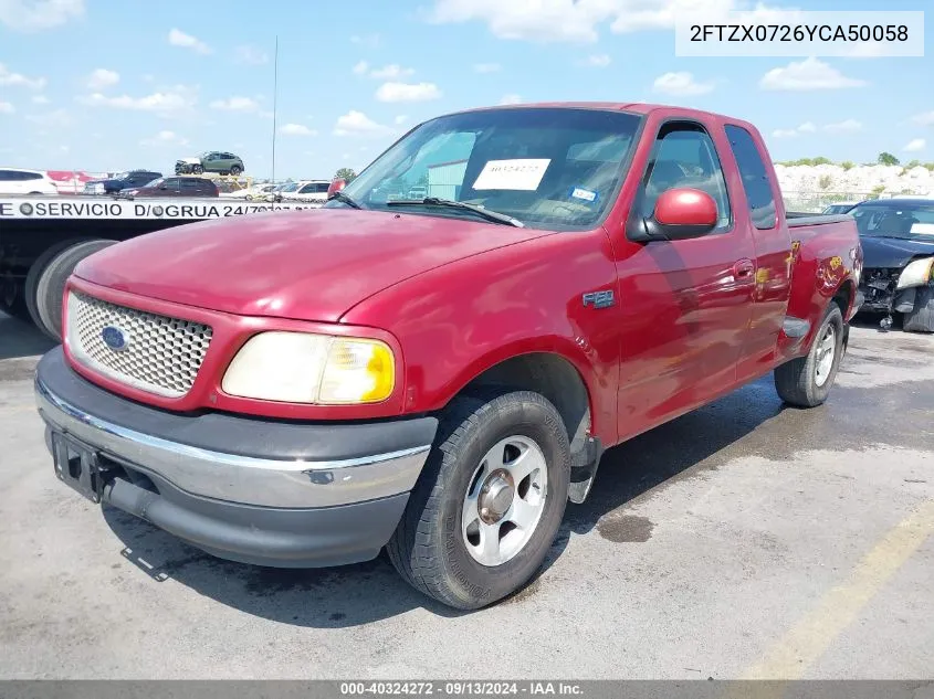 2000 Ford F-150 Xl/Xlt VIN: 2FTZX0726YCA50058 Lot: 40324272