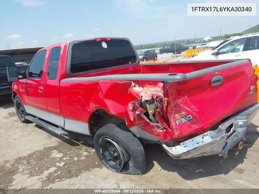 2000 Ford F-150 Lariat/Work Series/Xl/Xlt VIN: 1FTRX17L6YKA30340 Lot: 40325044