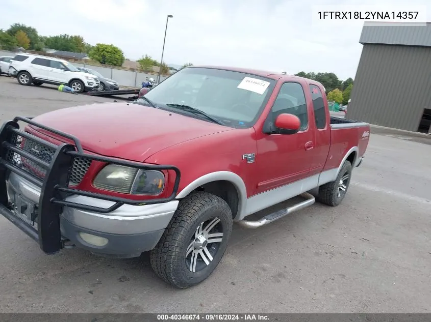 2000 Ford F-150 Lariat/Work Series/Xl/Xlt VIN: 1FTRX18L2YNA14357 Lot: 40346674