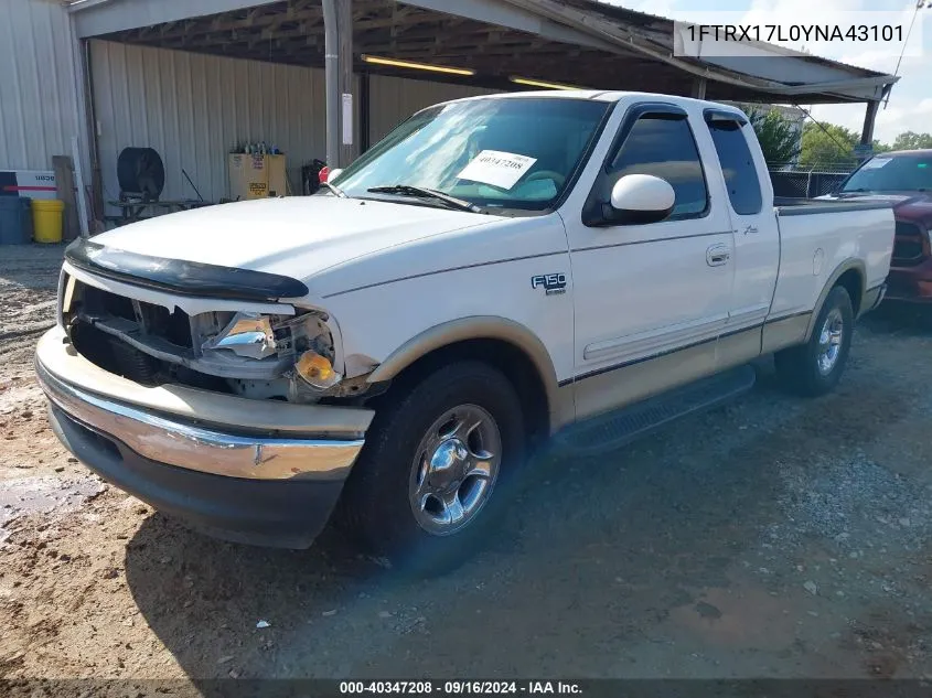 2000 Ford F-150 Lariat/Work Series/Xl/Xlt VIN: 1FTRX17L0YNA43101 Lot: 40347208