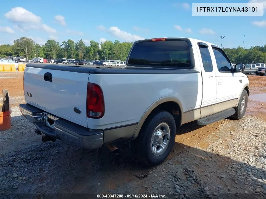 1FTRX17L0YNA43101 2000 Ford F-150 Lariat/Work Series/Xl/Xlt