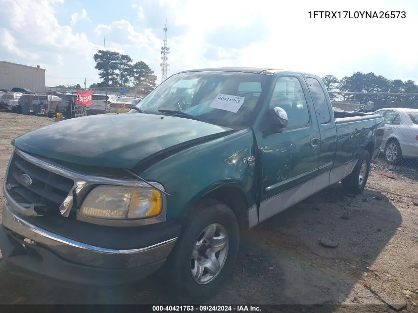 2000 Ford F-150 Lariat/Work Series/Xl/Xlt VIN: 1FTRX17L0YNA26573 Lot: 40421753