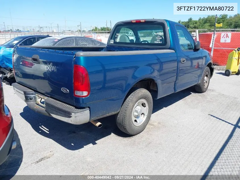 2000 Ford F-150 Work Series/Xl/Xlt VIN: 3FTZF1722YMA80722 Lot: 40449042