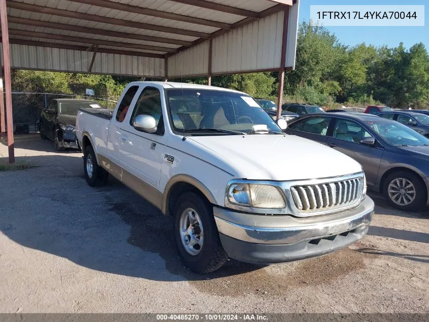 2000 Ford F-150 Lariat/Work Series/Xl/Xlt VIN: 1FTRX17L4YKA70044 Lot: 40485270