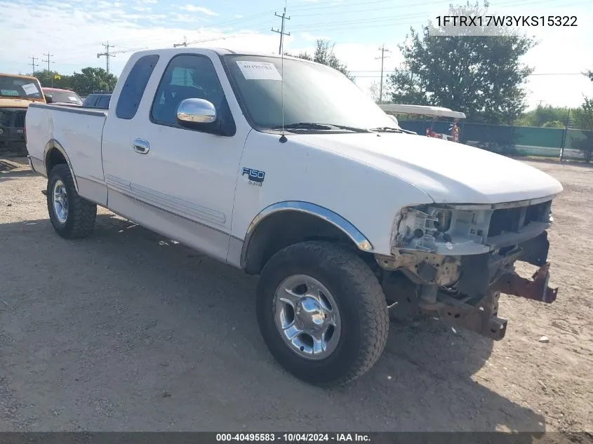 2000 Ford F-150 VIN: 1FTRX17W3YKS15322 Lot: 40495583