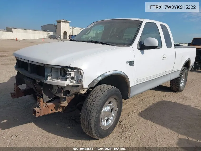 2000 Ford F-150 VIN: 1FTRX17W3YKS15322 Lot: 40495583