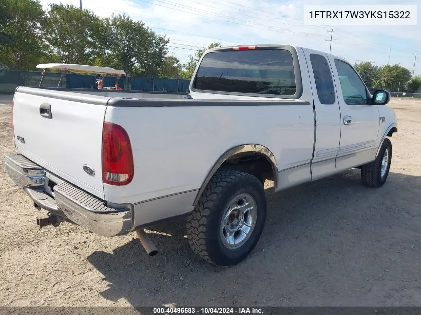 2000 Ford F-150 VIN: 1FTRX17W3YKS15322 Lot: 40495583