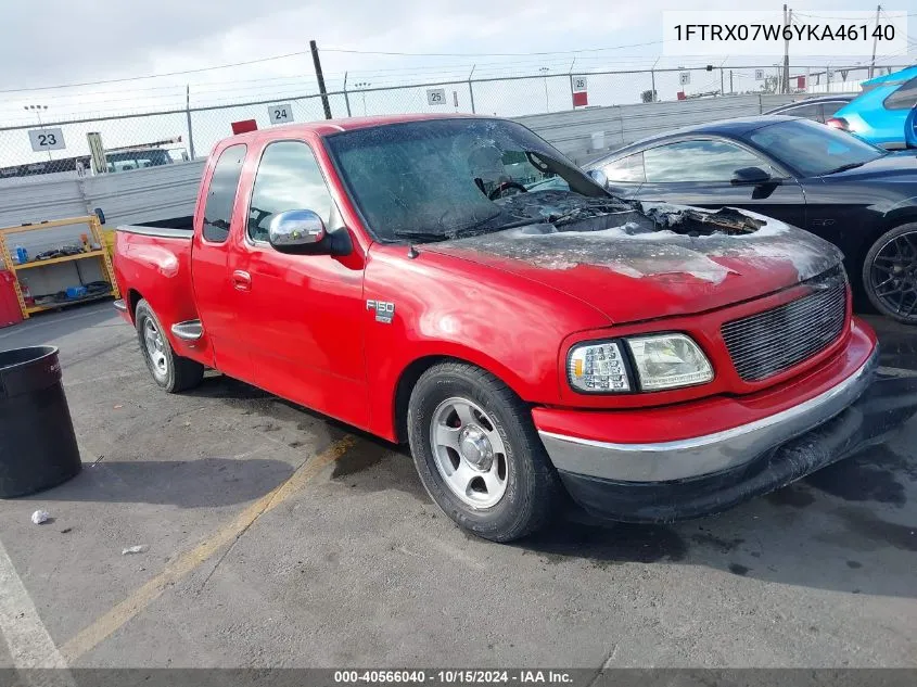 2000 Ford F-150 Lariat/Xl/Xlt VIN: 1FTRX07W6YKA46140 Lot: 40566040