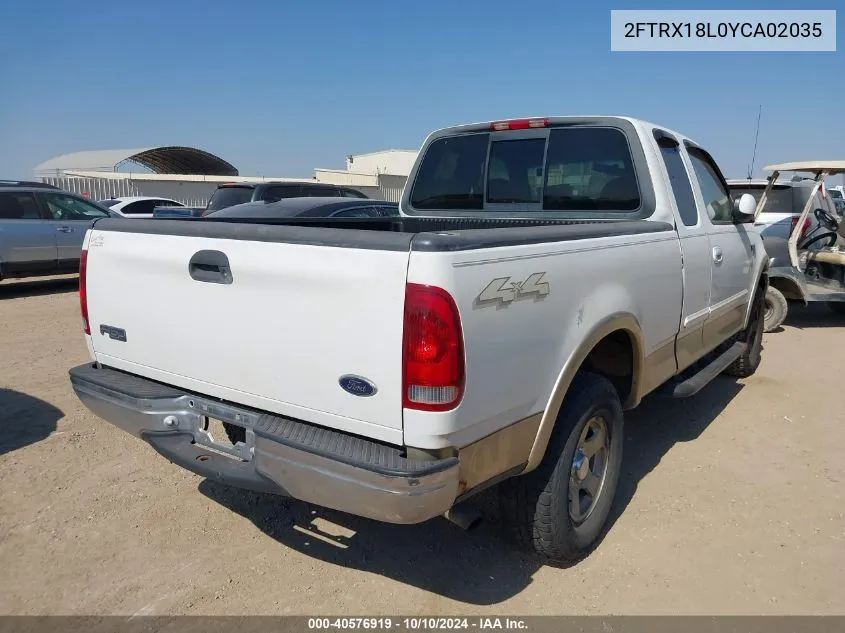 2000 Ford F-150 Lariat/Work Series/Xl/Xlt VIN: 2FTRX18L0YCA02035 Lot: 40576919