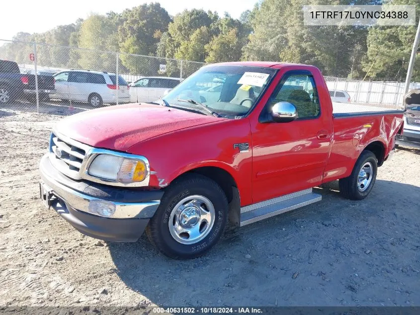 2000 Ford F-150 Work Series/Xl/Xlt VIN: 1FTRF17L0YNC34388 Lot: 40631502