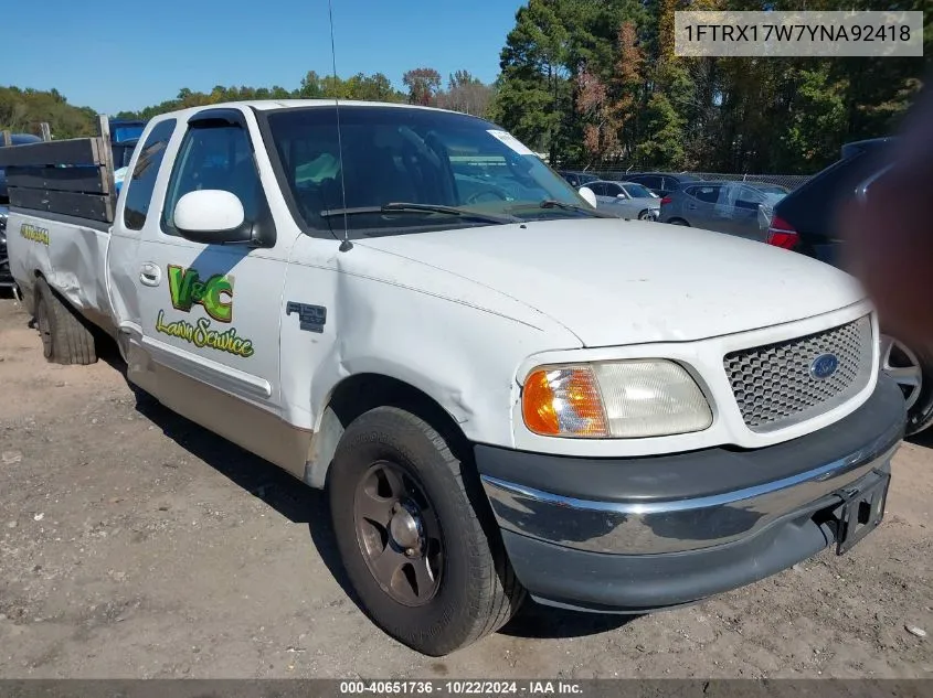 2000 Ford F-150 Lariat/Work Series/Xl/Xlt VIN: 1FTRX17W7YNA92418 Lot: 40651736