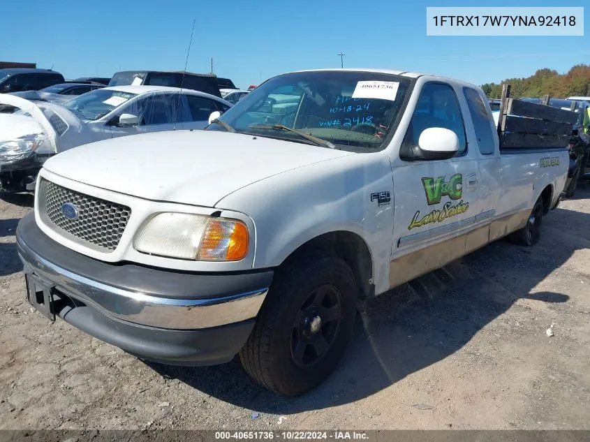 2000 Ford F-150 Lariat/Work Series/Xl/Xlt VIN: 1FTRX17W7YNA92418 Lot: 40651736