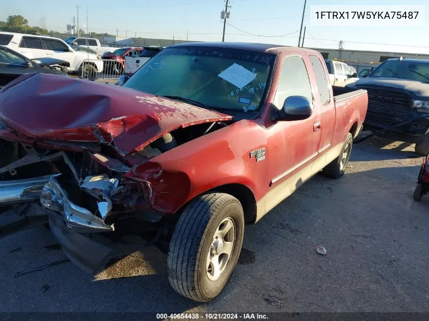 2000 Ford F150 VIN: 1FTRX17W5YKA75487 Lot: 40654438